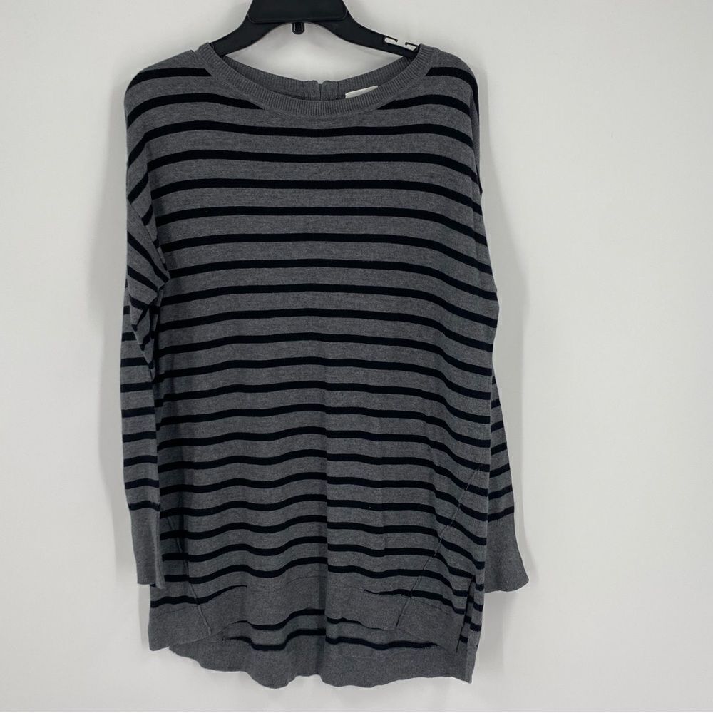 Caslon Women’s Round Neck Striped Long Sleeve Tunic Sweater size M Oversized